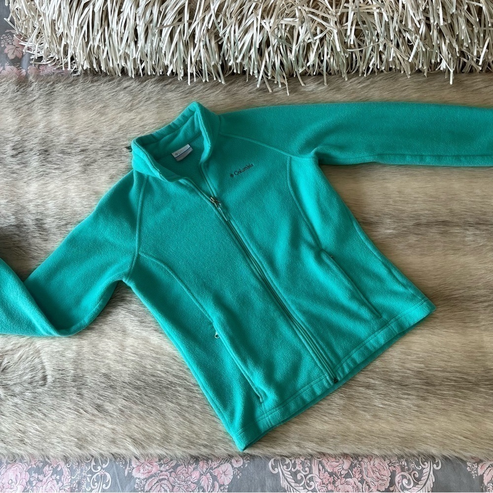 COLUMBIA Green Turquoise L Long Sleeve Zip Up Fleece Jacket